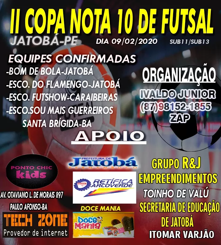 Jatobá: II Copa Nota 10 de Futsal acontece neste domingo (09)