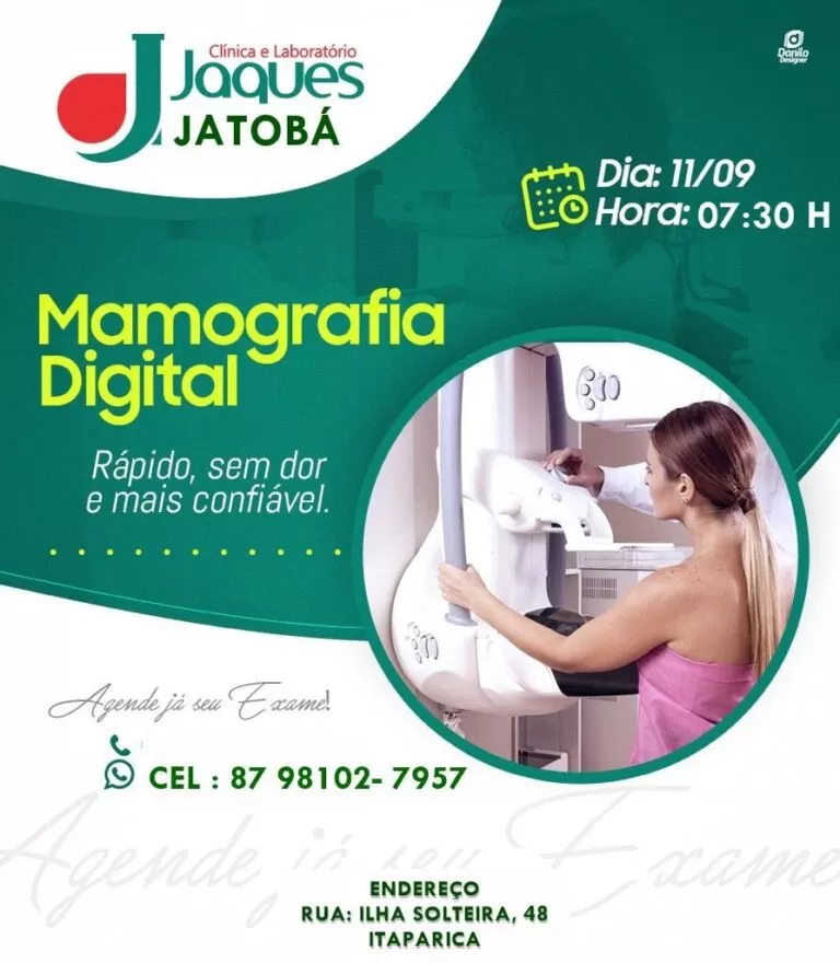 Jatobá: Clínica E Laboratório Jaques Realizará Mamografia Digital Na Sexta-Feira (11/12); Agende Já A Sua Consulta!