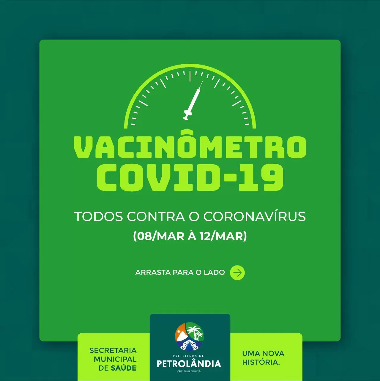 PETROLÂNDIA: Confira os números de vacinação contra Covid-19 realizadas de 08 a 12 de março no município