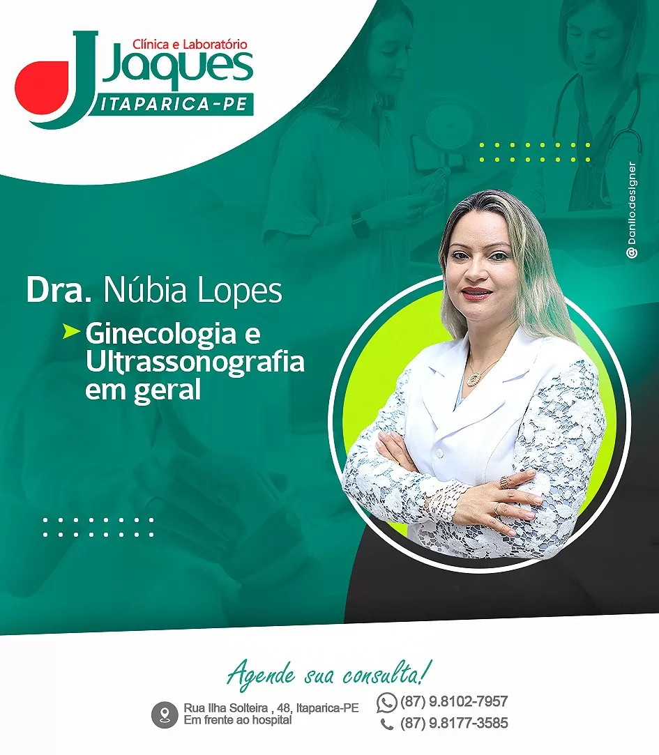 Jatobá: Clínica e Laboratório Jaques dispõe de nova profissional de saúde, Dra. Núbia Lopes – Ginecologia e Ultrassonografia; Agende sua consulta!