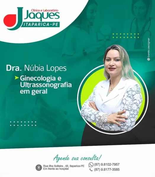 Jatobá: Dra. Núbia Lopes Realizará Consultas Em Ginecologia E Ultrassonografia na terça-feira (30/03) Na Clínica E Laboratório Jaques