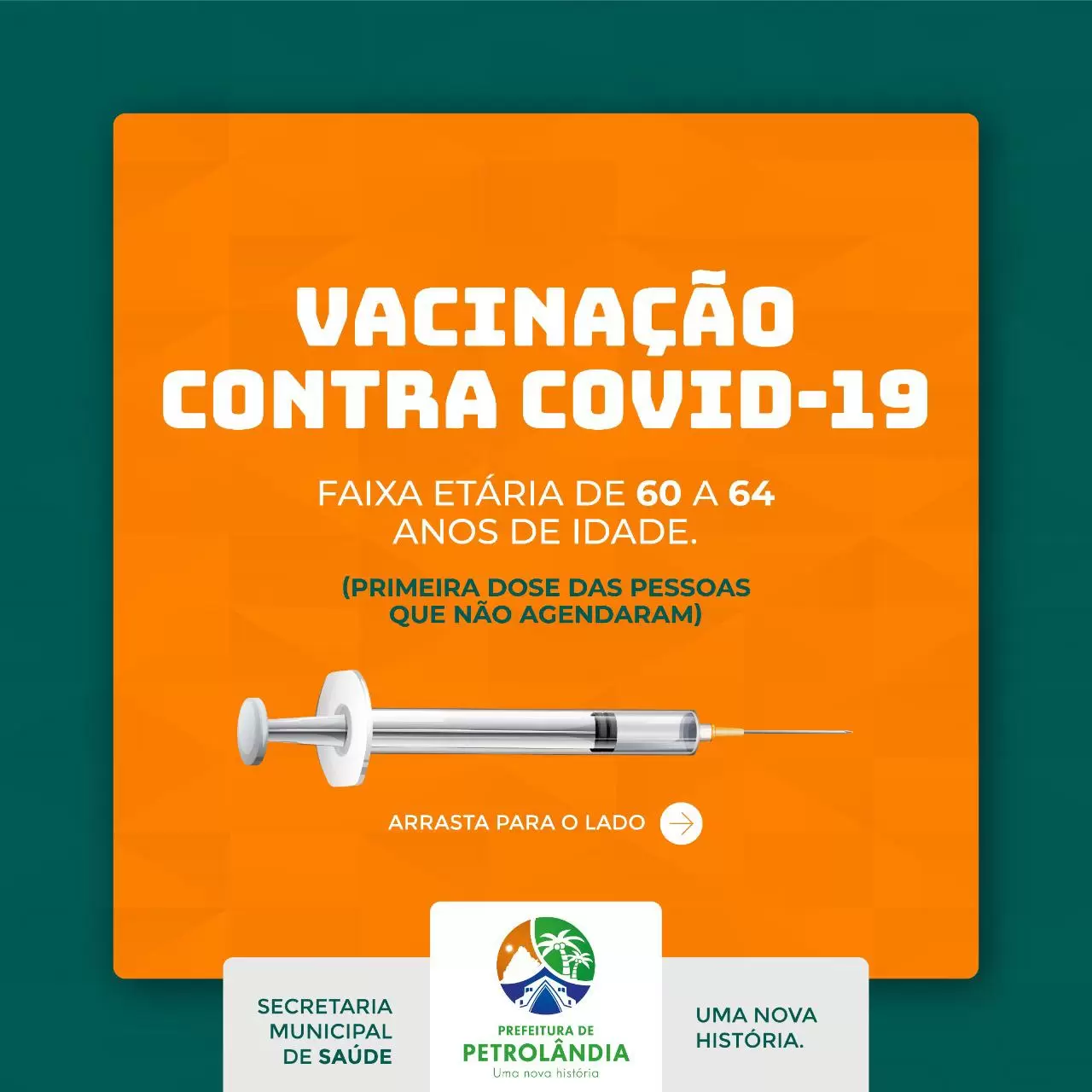 PETROLÂNDIA: Vacinação COVID-19 para pessoas que NÃO agendaram