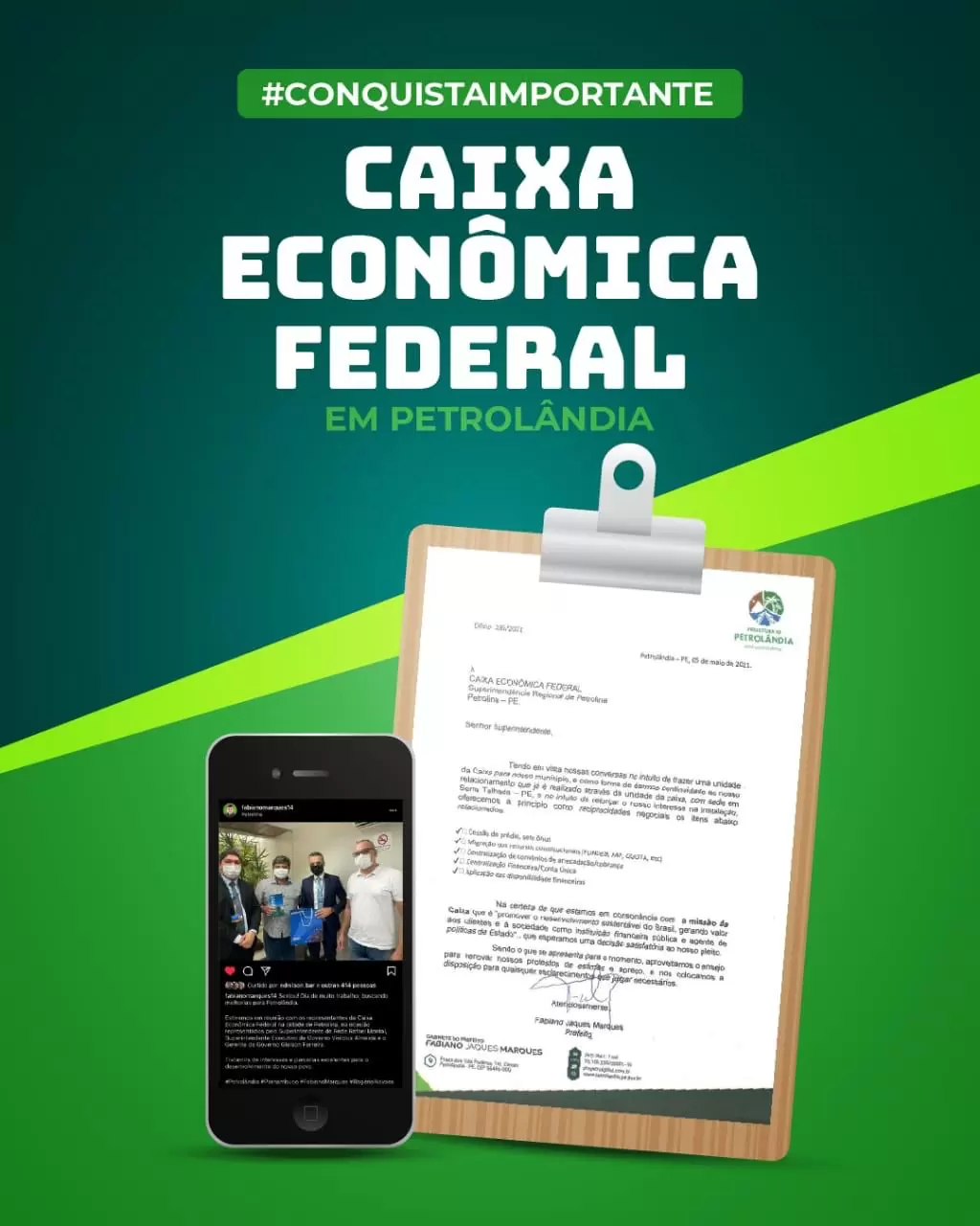 PETROLÂNDIA: Prefeito Fabiano Marques anuncia abertura de Agência da Caixa Econômica Federal no município; VÍDEO