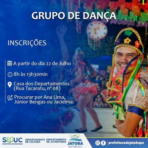 JATOBÁ: Secretaria de Educação abre inscrições para atividades de “Danças Culturais”